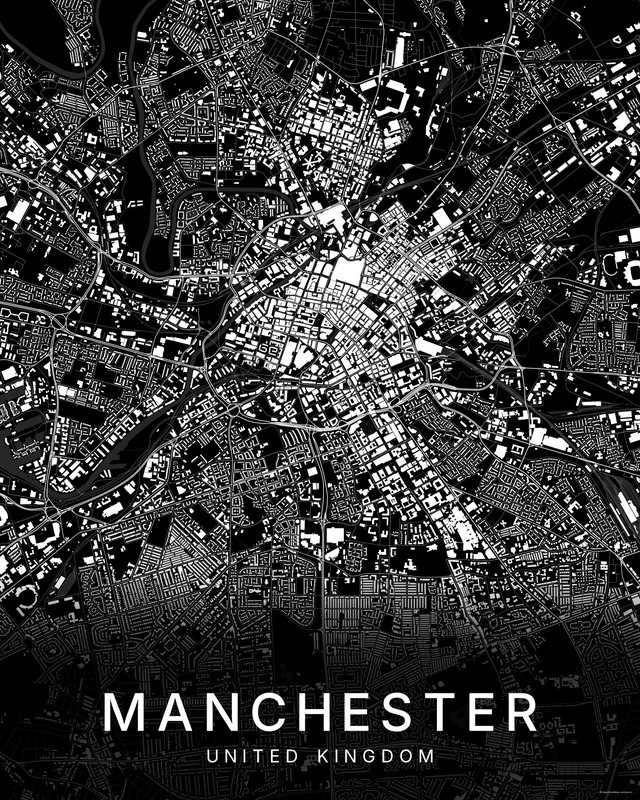 Manchester map print, Dark colorway