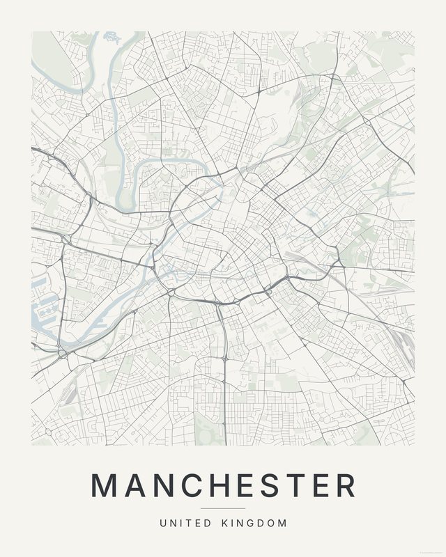 Manchester map print, Paper colorway