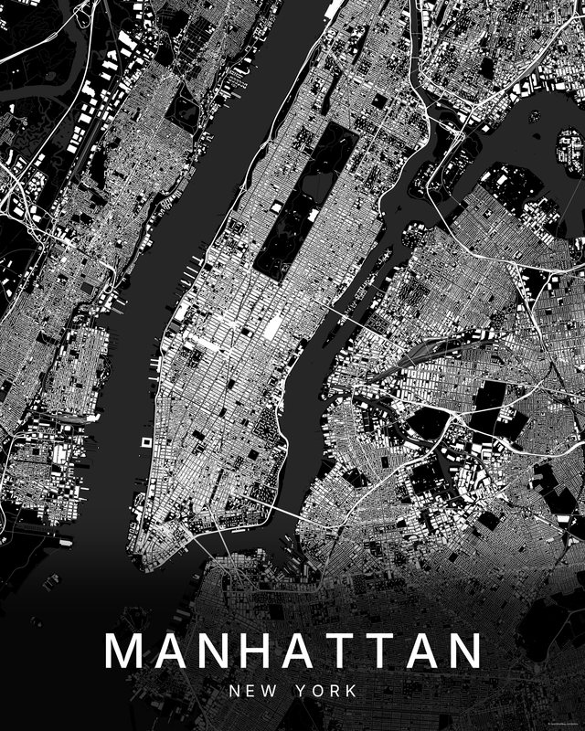 Manhattan map print, Dark colorway