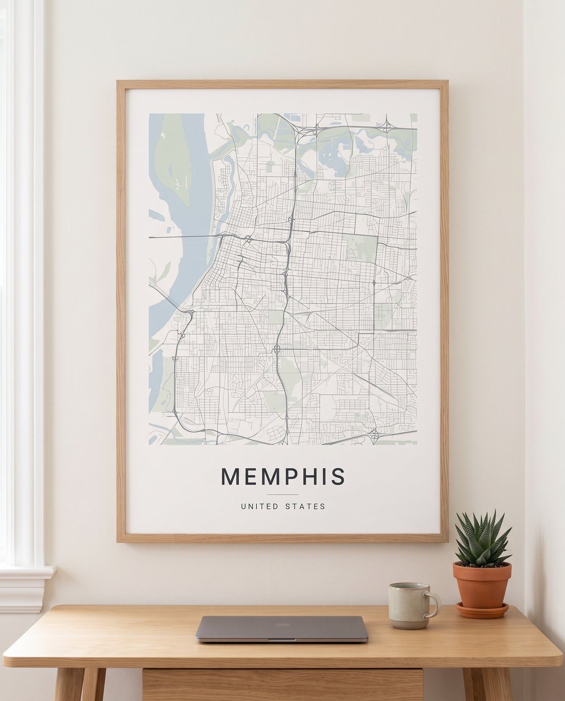 Memphis map print framed on a wall