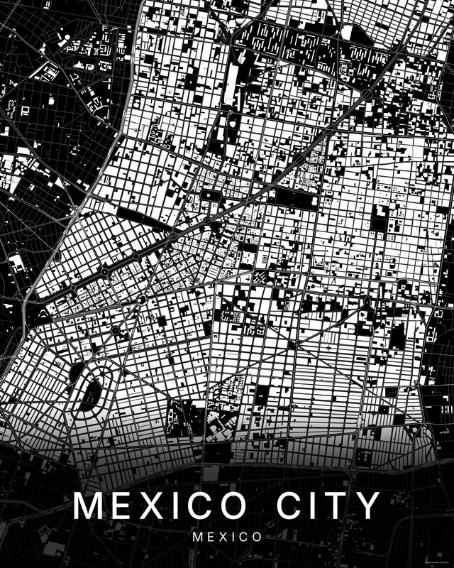 Mexico City map print, Dark colorway