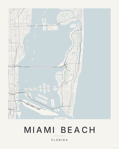 Miami Beach map print, Paper colorway