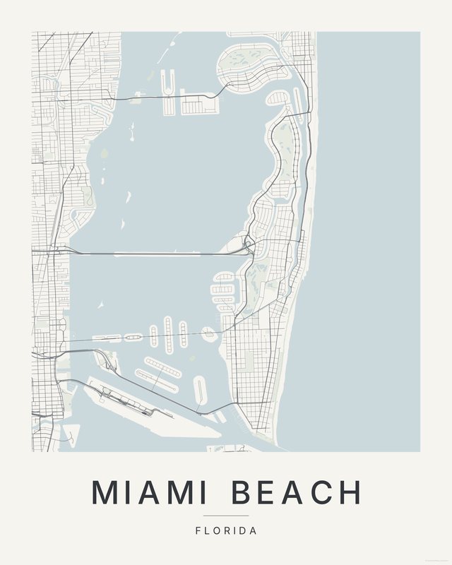 Miami Beach map print, Paper colorway