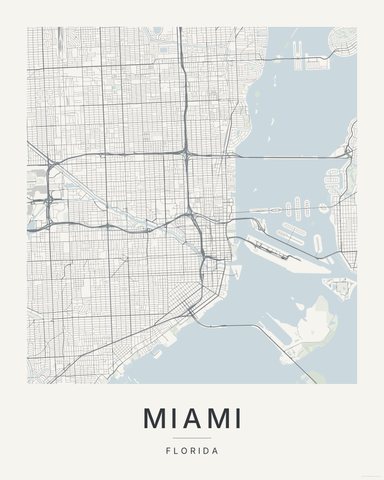 Miami map print, Paper colorway