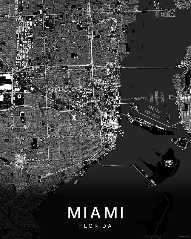 Miami map print, Dark colorway