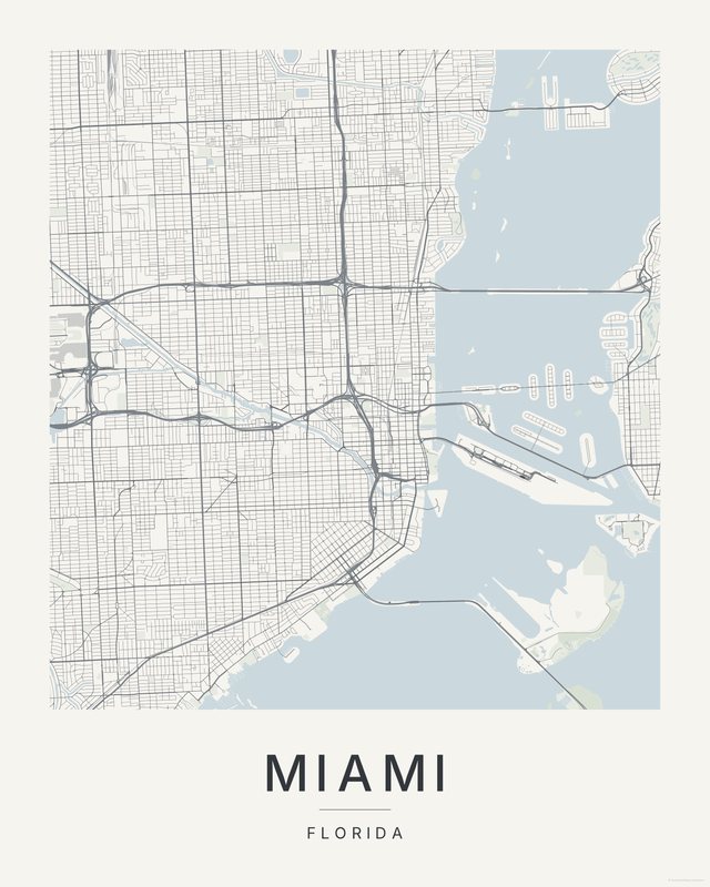 Miami map print, Paper colorway