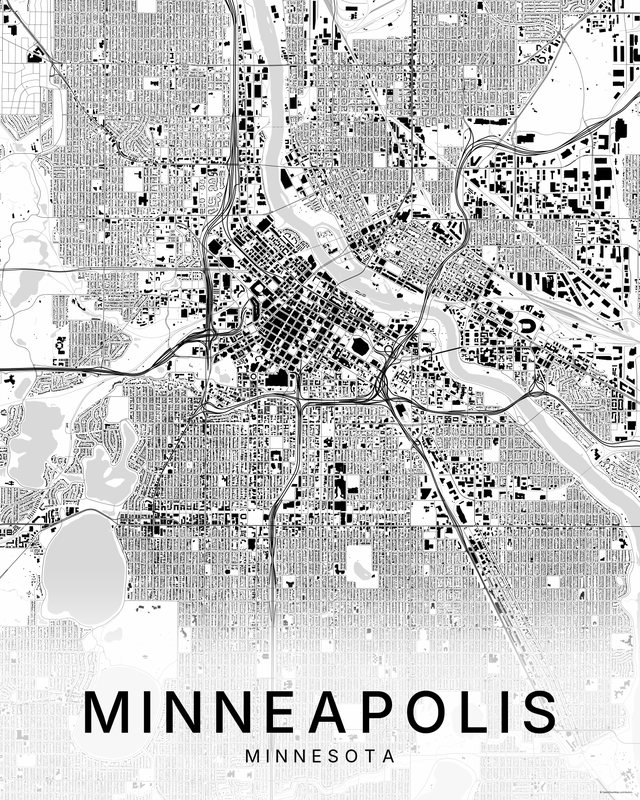 Minneapolis map print, Bright colorway
