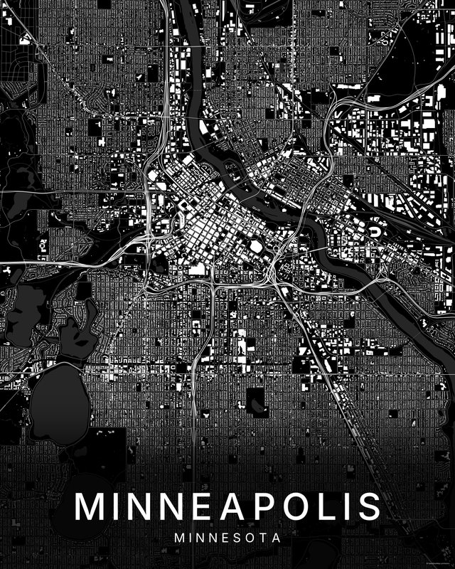 Minneapolis map print, Dark colorway