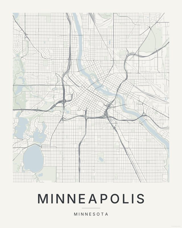 Minneapolis map print, Paper colorway