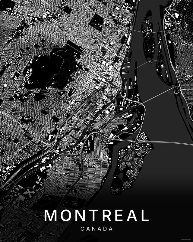 Montreal map print, Dark colorway