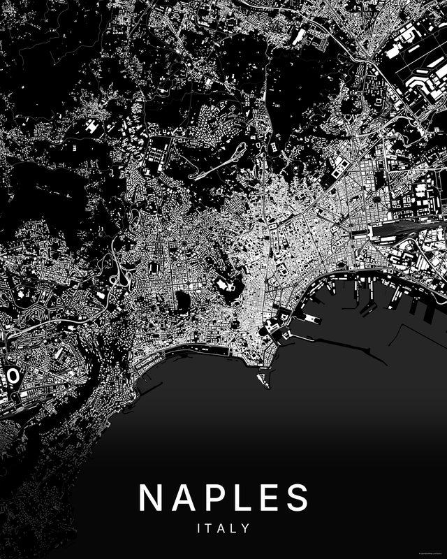 Naples map print, Dark colorway