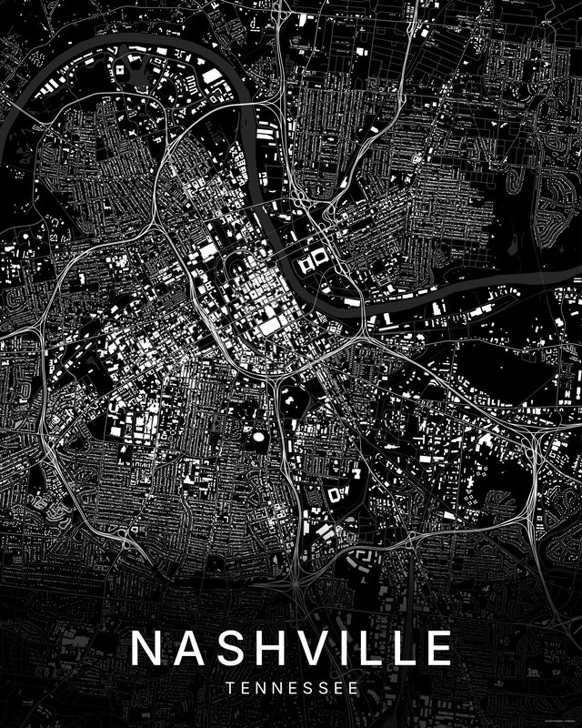 Nashville map print, Dark colorway