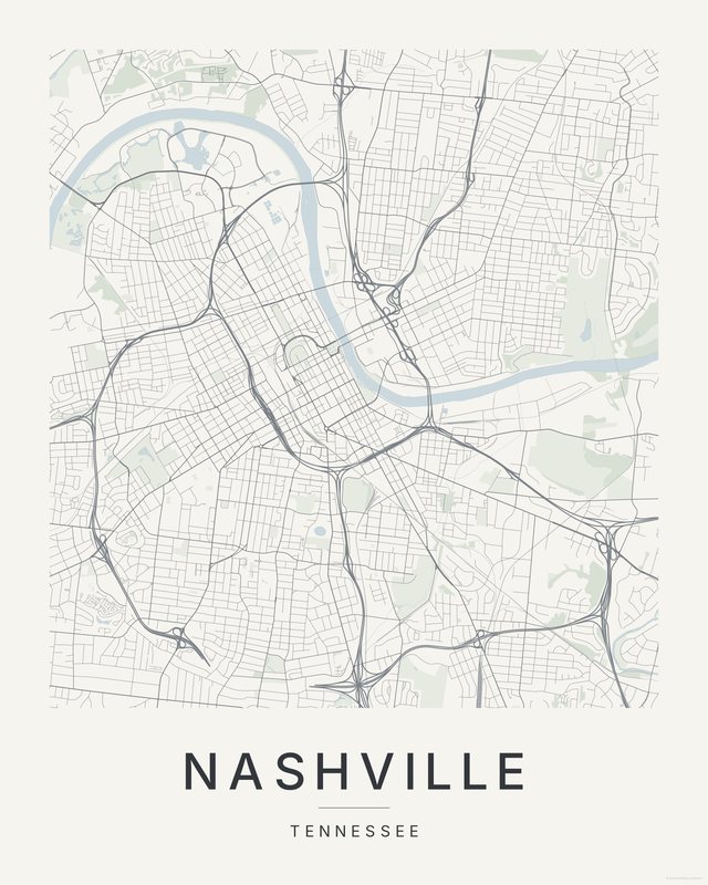 Nashville map print, Paper colorway