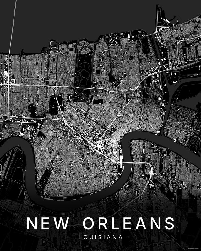 New Orleans map print, Dark colorway