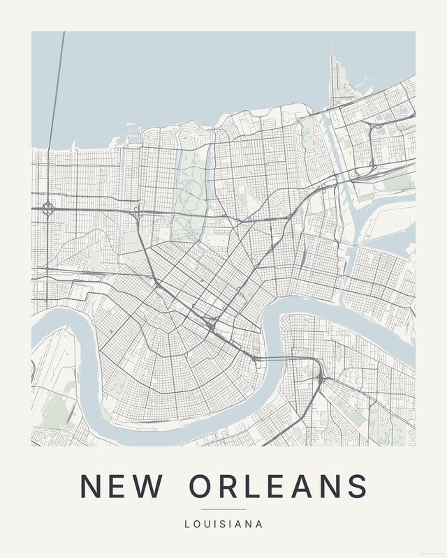New Orleans map print, Paper colorway
