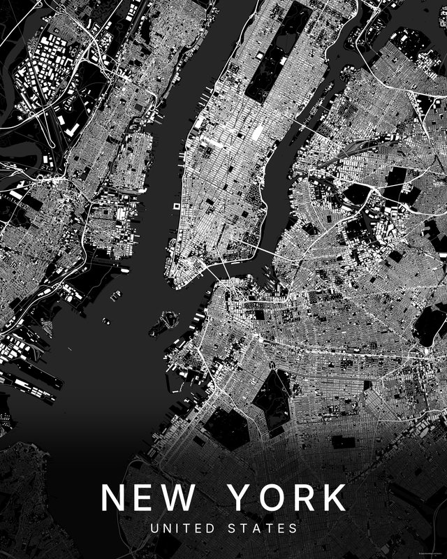 New York map print, Dark colorway