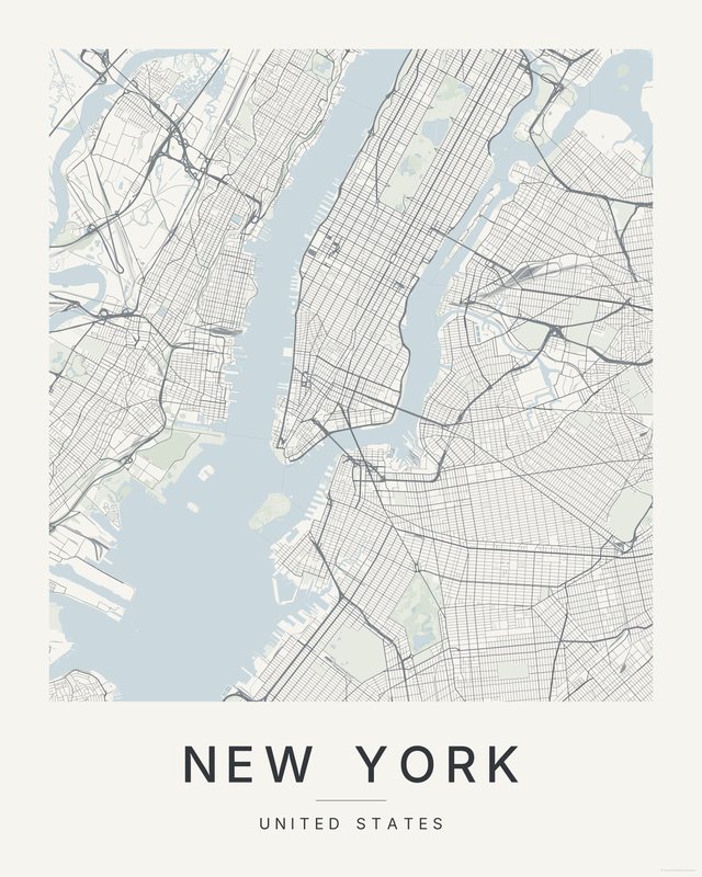 New York map print, Paper colorway