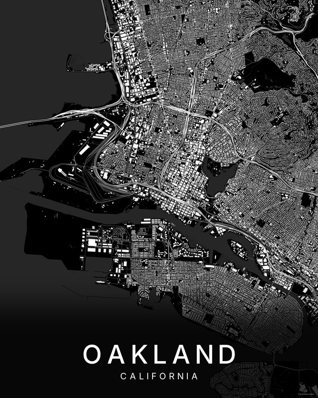 Oakland map print, Dark colorway