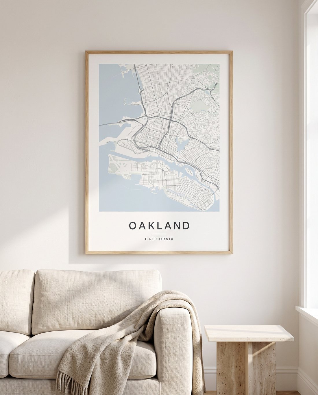 Oakland map print framed on a wall