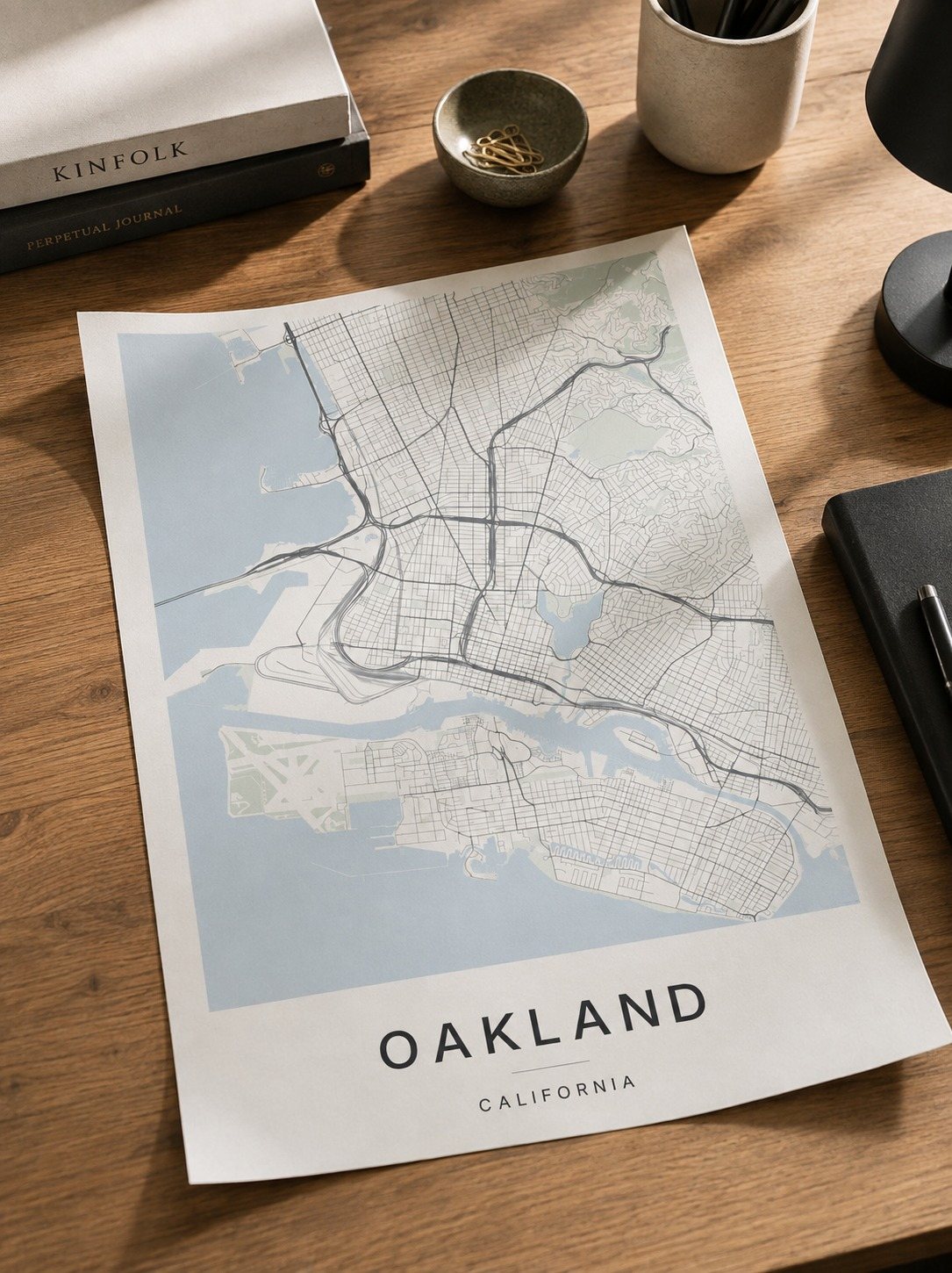 Oakland map print framed on a wall