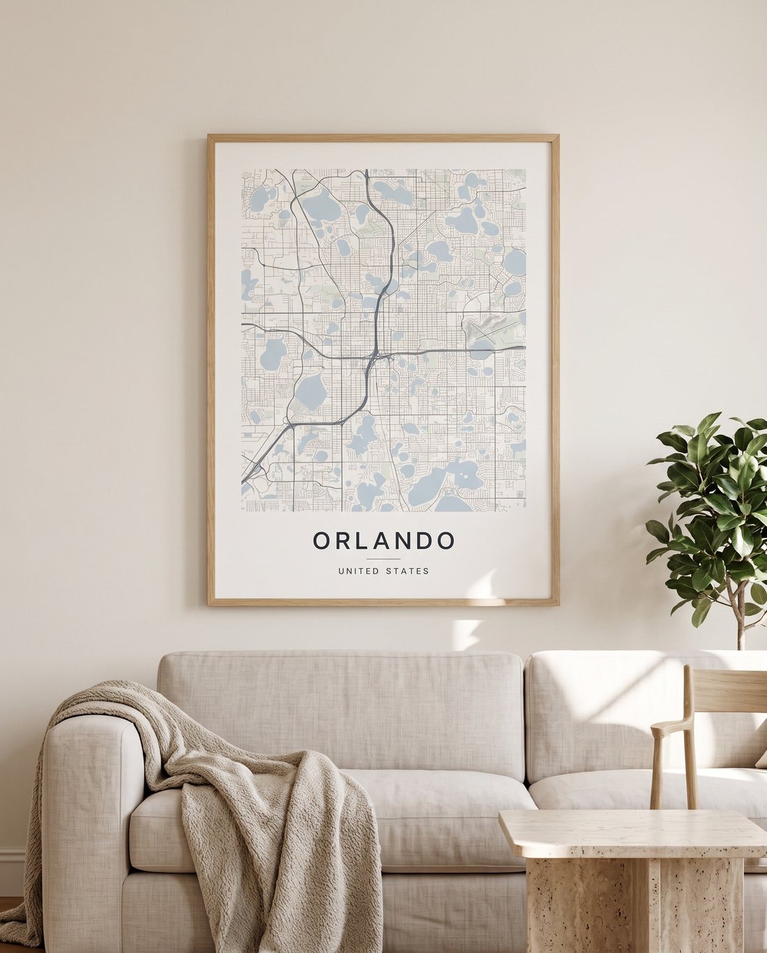 Orlando map print framed on a wall