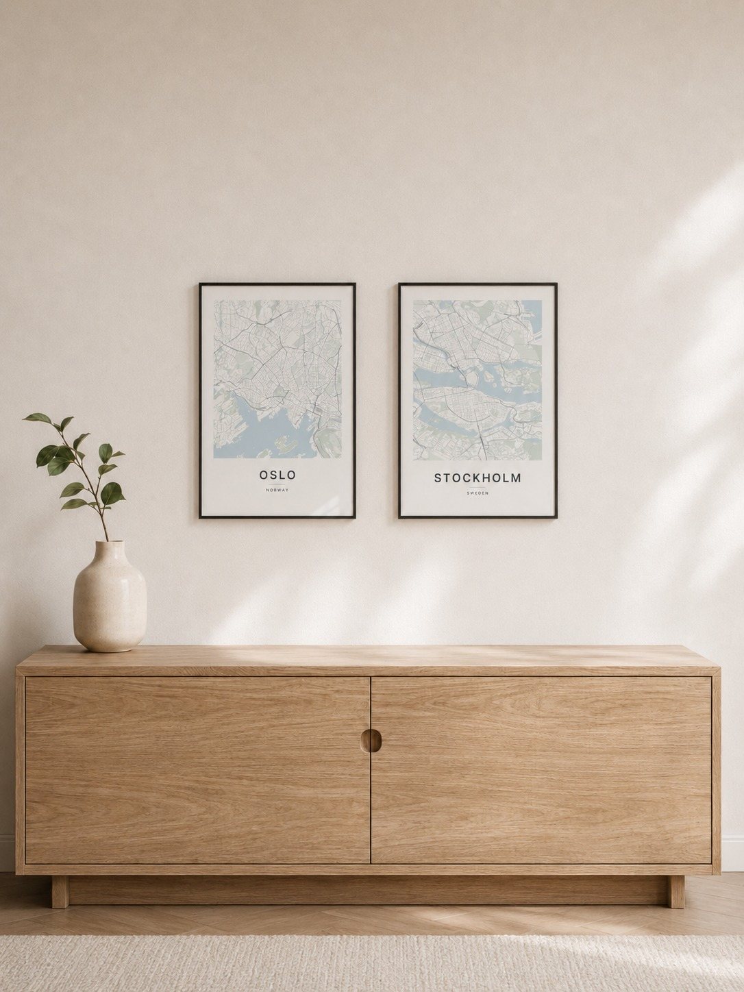 Oslo map print framed on a wall