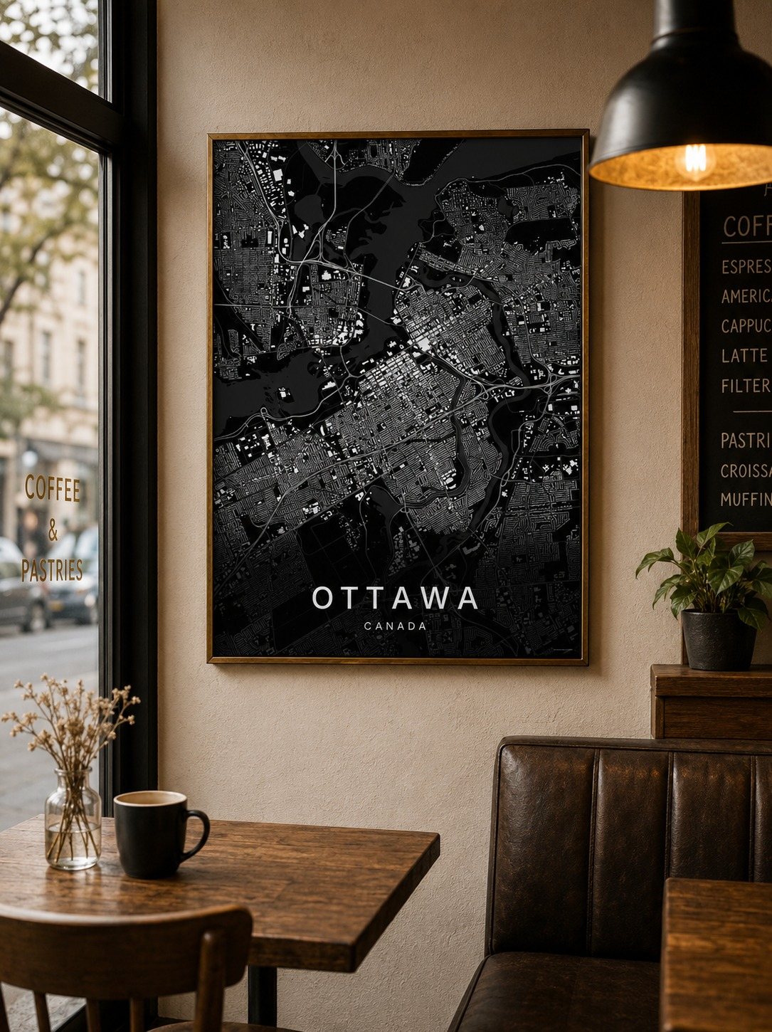 Ottawa map print framed on a wall