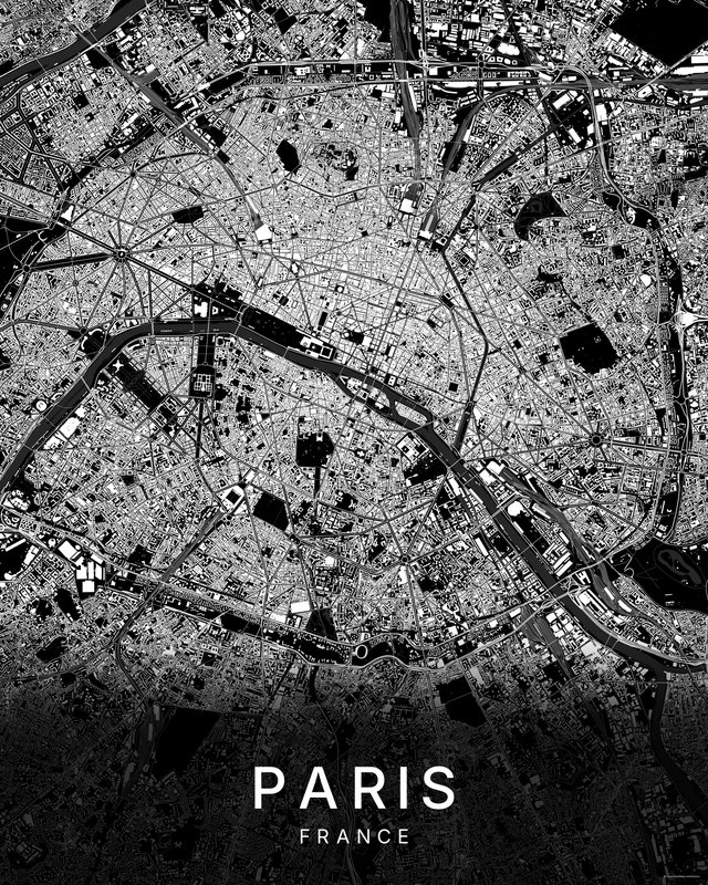 Paris map print, Dark colorway