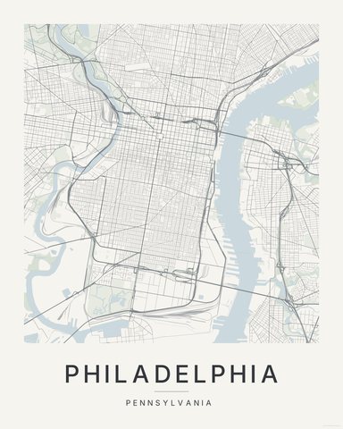 Philadelphia map print, Paper colorway