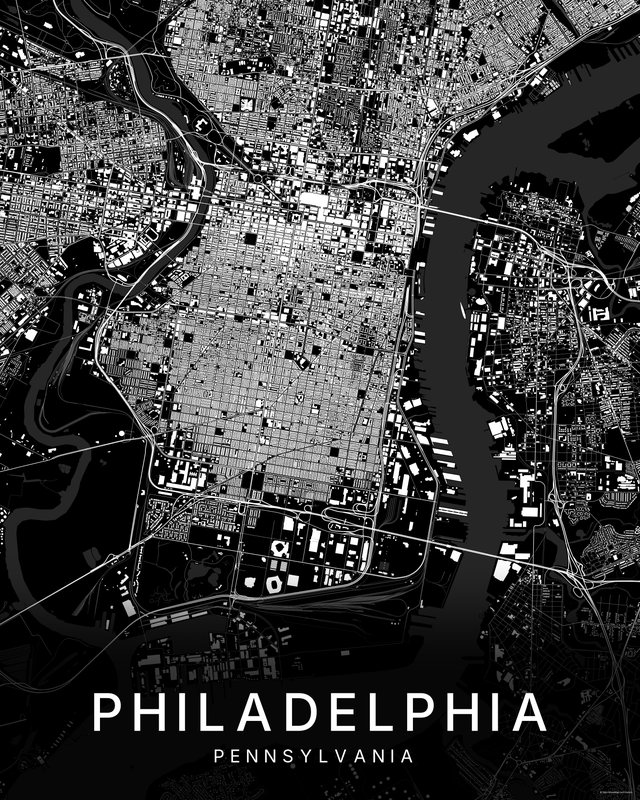 Philadelphia map print, Dark colorway