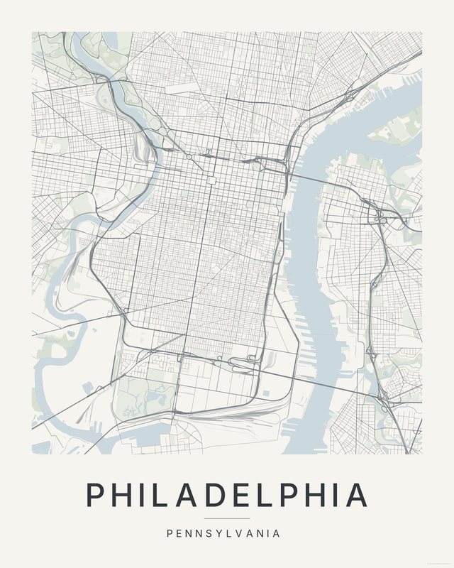 Philadelphia map print, Paper colorway