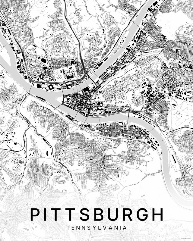 Pittsburgh map print, Bright colorway