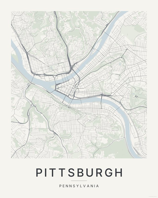 Pittsburgh map print, Paper colorway