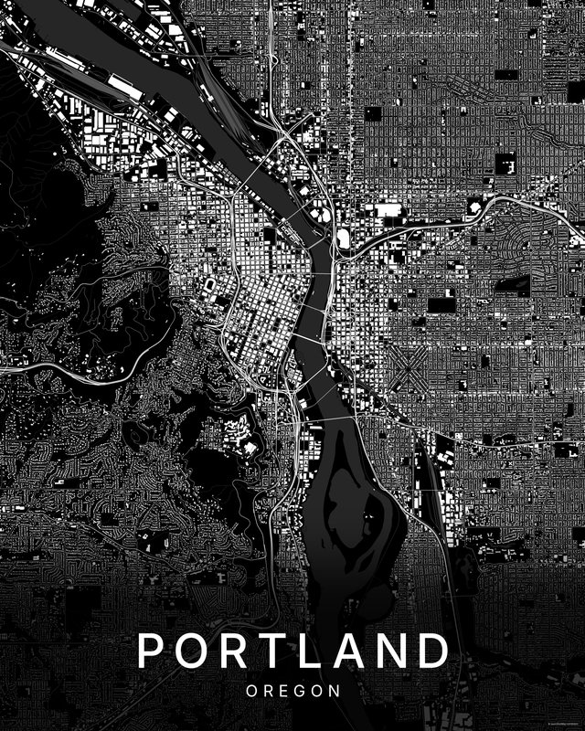 Portland map print, Dark colorway