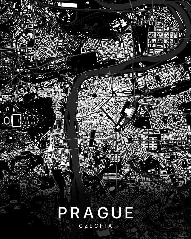 Prague map print, Dark colorway