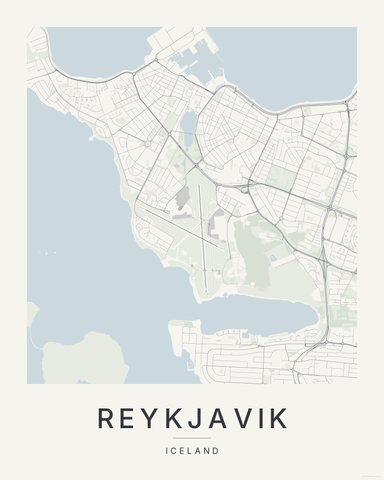 Reykjavik map print, Paper colorway