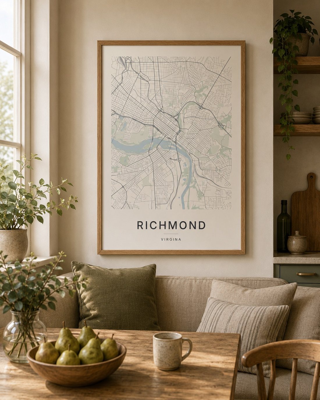 Richmond map print framed on a wall