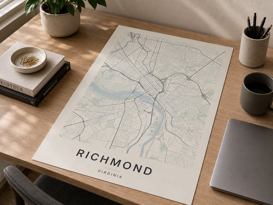 Richmond map print framed on a wall