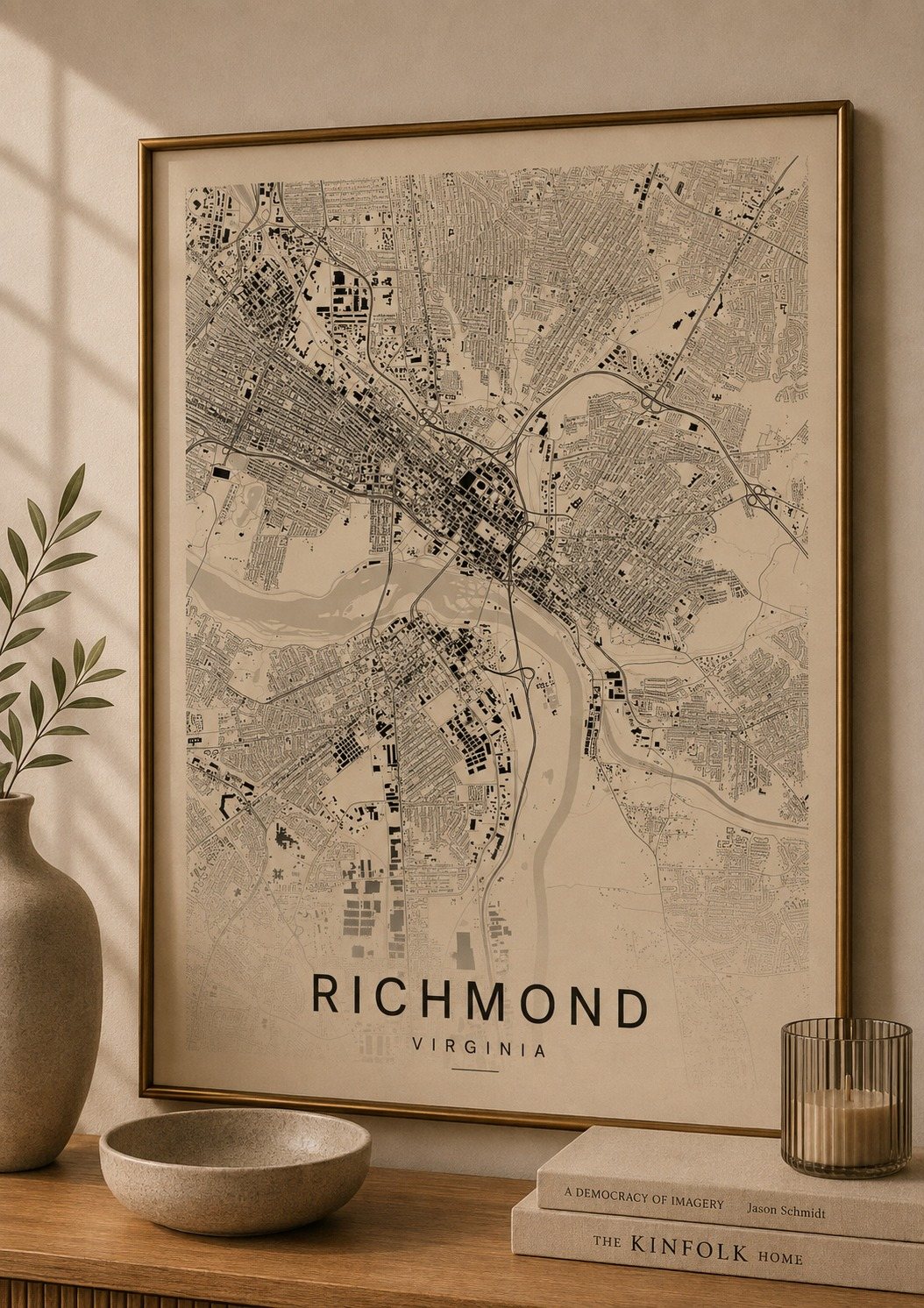 Richmond map print framed on a wall