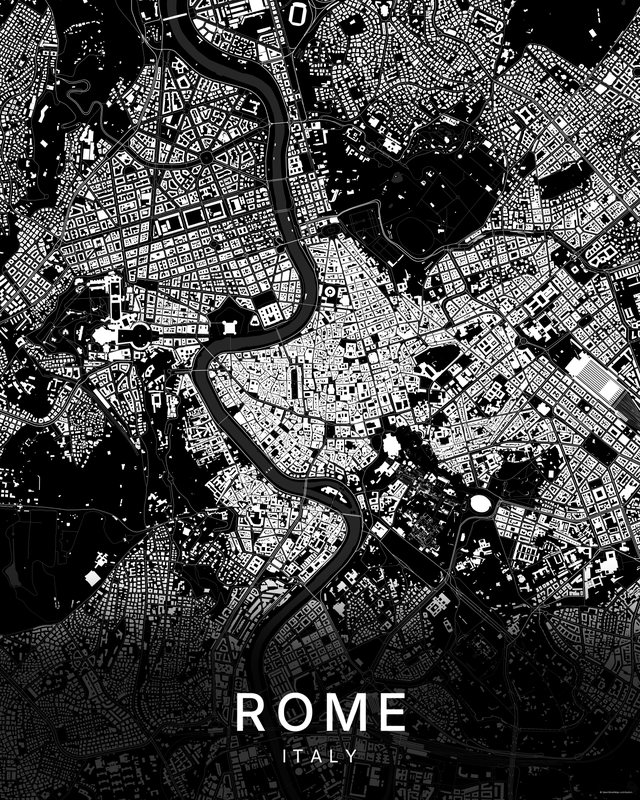 Rome map print, Dark colorway
