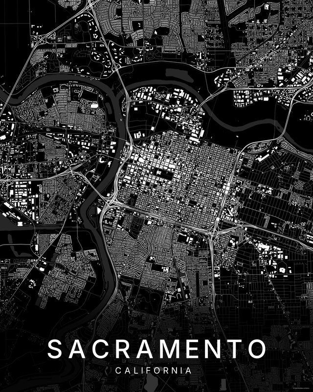 Sacramento map print, Dark colorway