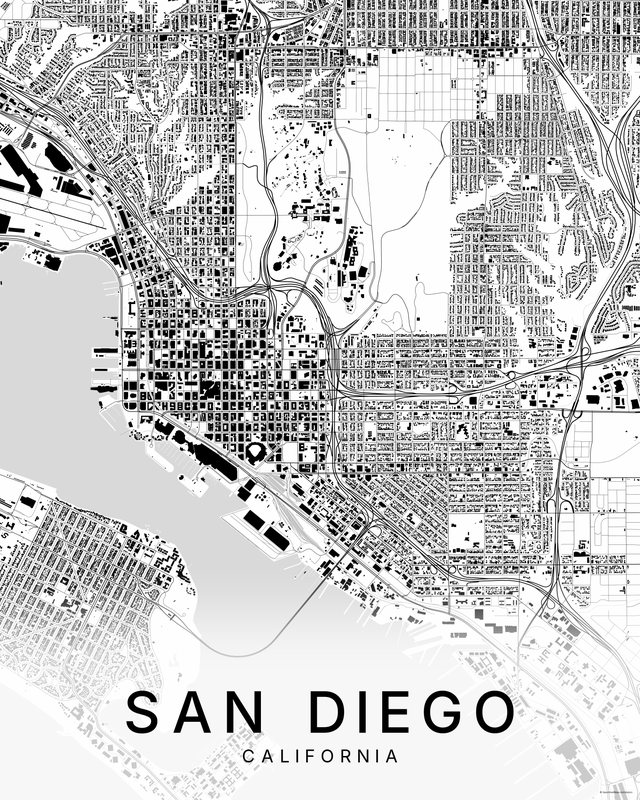 San Diego map print, Bright colorway