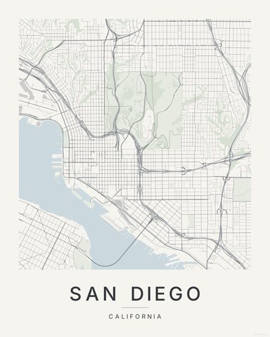 San Diego map print, Paper colorway