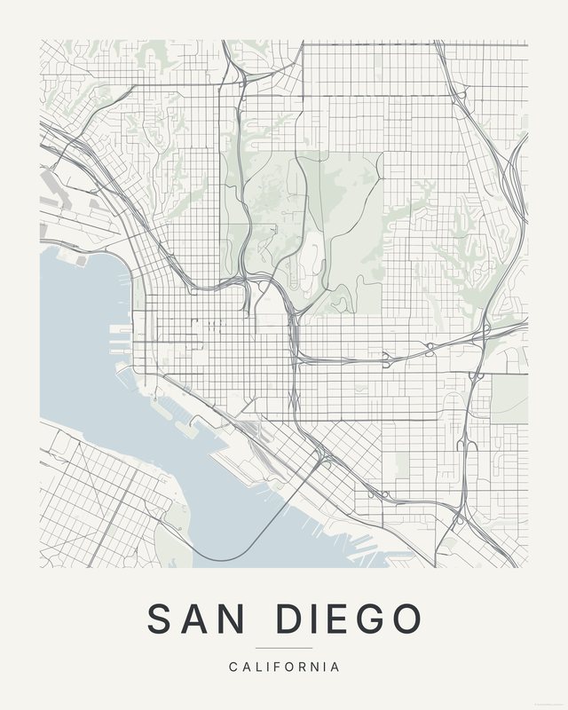 San Diego map print, Paper colorway
