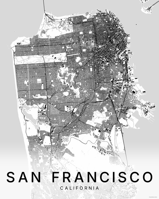 San Francisco map print, Bright colorway