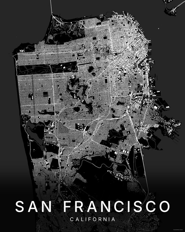 San Francisco map print, Dark colorway