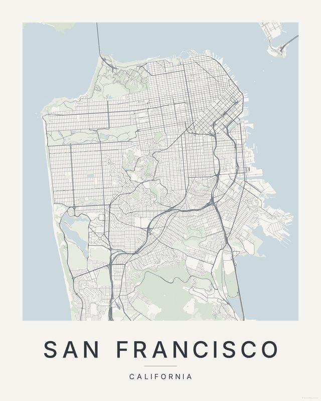 San Francisco map print, Paper colorway
