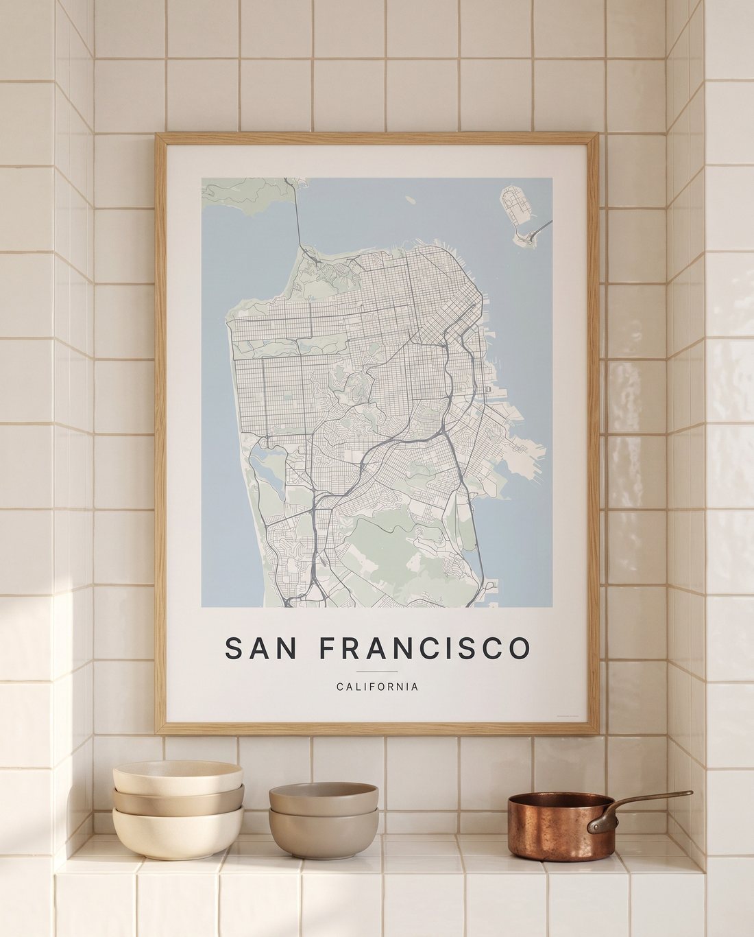 San Francisco map print framed on a wall