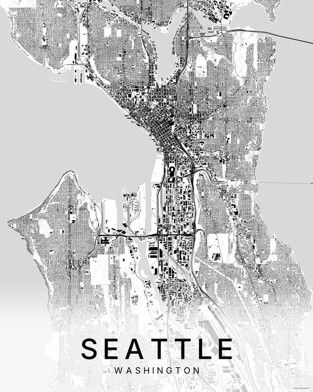 Seattle map print, Bright colorway