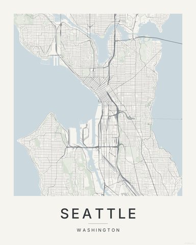 Seattle map print, Paper colorway